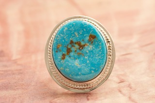 Genuine Kingman Water Web Turquoise Nugget Sterling Silver Ring
